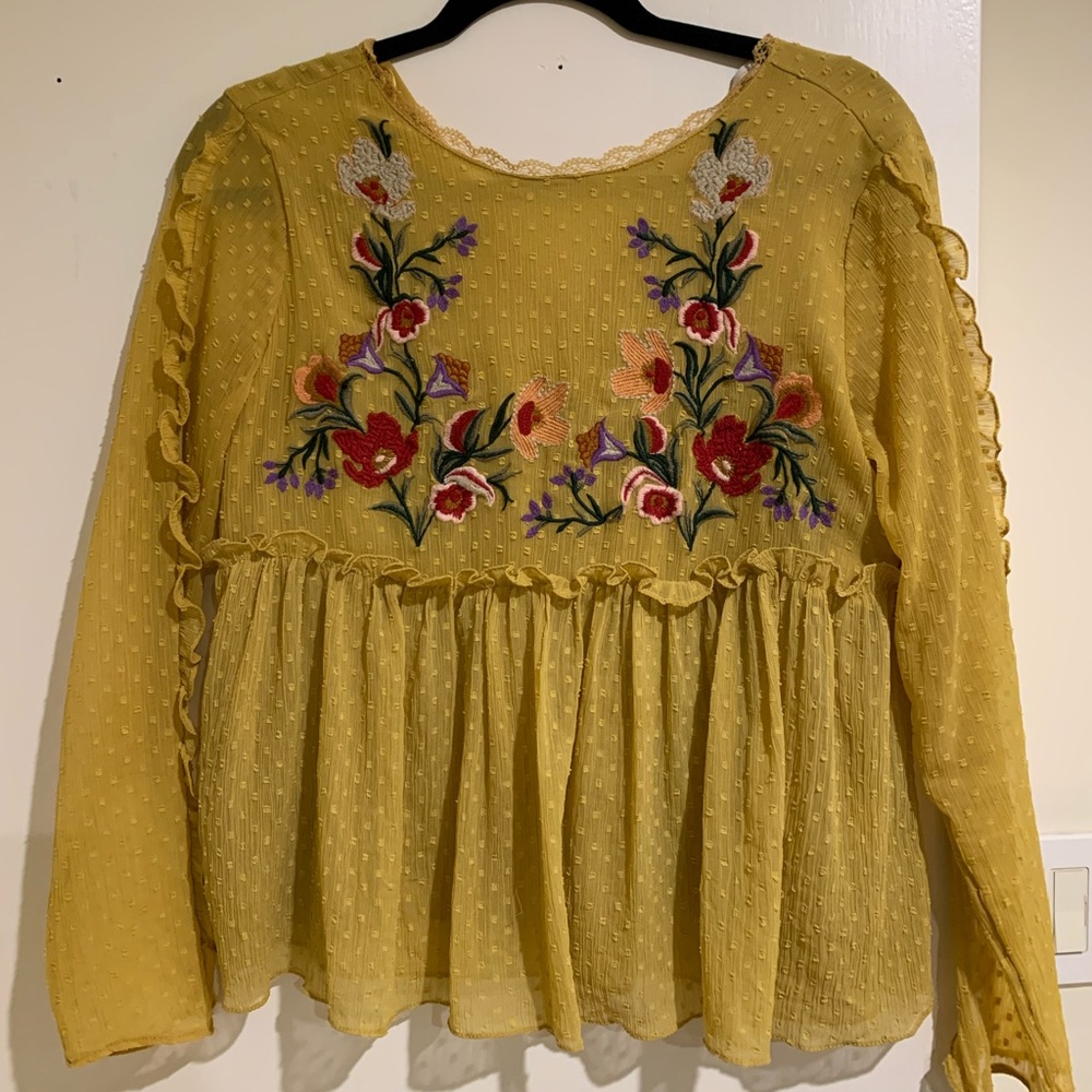 Embroidered babydoll top
